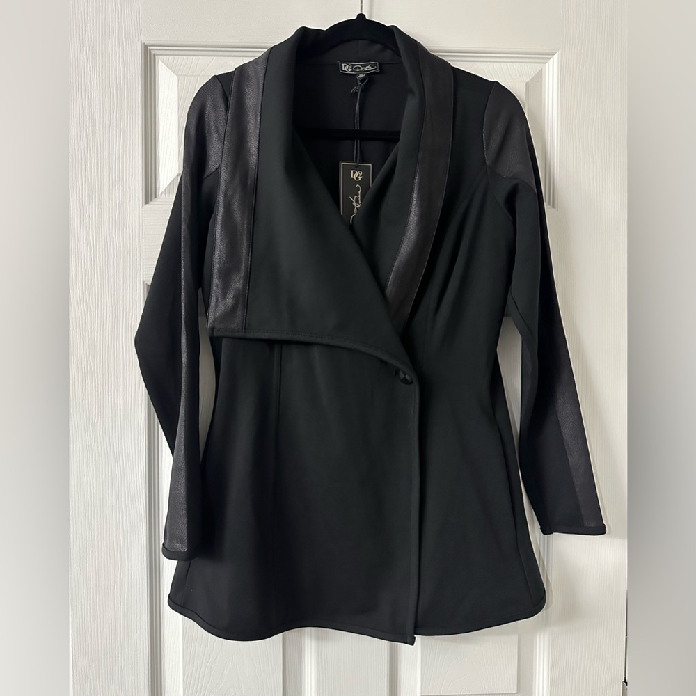 Diane Gilman Coated Ponte Combo Knit Shawl Collar Black Jacket Size XS